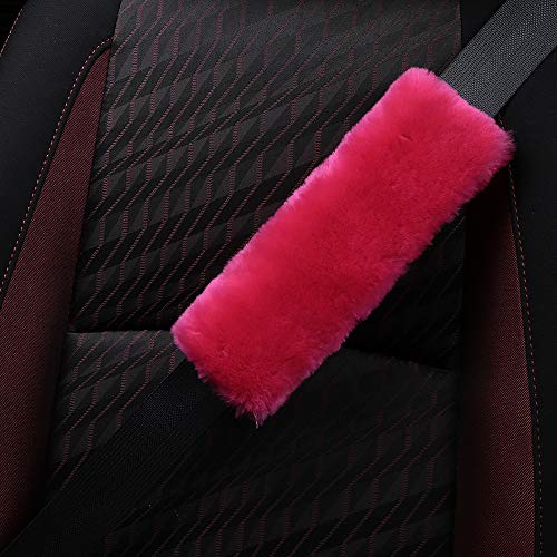 Image of OGLAND 2 Pack Sheepskin Car Seat Belt Cover Pads | Wool Seatbelt Cushions