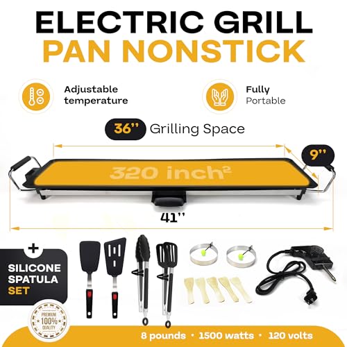Premium Electric Griddle 36" with Silicone Cooking Utensils Set - Extra Large Portable & Nonstick Electric Grill for Outdoor Use with Adjustable Heating - Smokeless Indoor Grill by IDL Packaging by IDL Packaging - Image 2