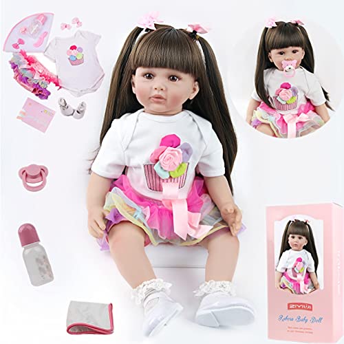 ZIYIUI Odrodzona lalka 24 cali 60 cm realistyczna odrodzona dziewczynka miękka silikonowa winylowa Reborn Baby Doll zabawka rzeczywistość dziewczynka noworodek odrodzony maluch prezent na Boże