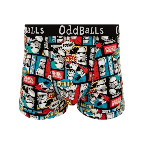 Image of OddBalls Mens Boxers – 1 Pack, Classic Fit Cotton Boxer Shorts, Underwear with Elastic Waistband – Breathable, Soft Mens Boxer Briefs (UK, Alpha, L, Regular, Regular, Comic Stormtrooper)