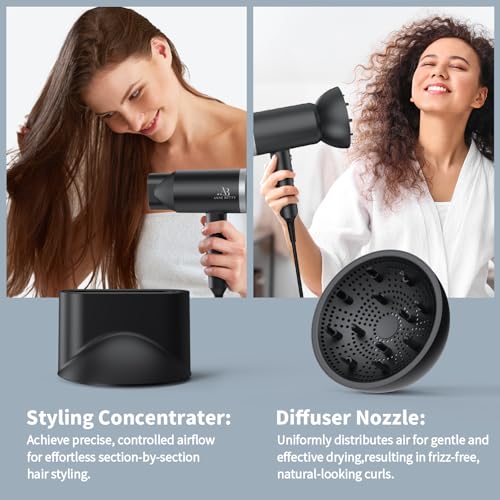 Image of ANNE BETTY Ionic Hair Dryer with Diffuser, 1800W Blow Dryer for Women & Men, Fast-Drying, Lightweight, Low Noise, Hair Care Styling Tool for Home, Travel, Gifting