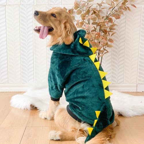Hundekostüm Hundepullover Bademantel Hund Spaß Tiger mit Kapuze Halloween Rollenspiel Kostüm für Kleine & Mittlere Stitch Kostüm Hund Warm Winterkostüm (Dinosaurier, 4XL)