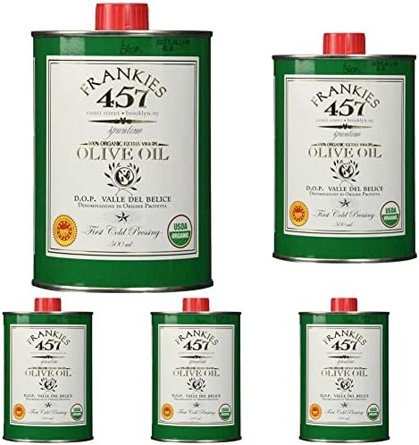Frankies Organic Extra Virgin Olive Oil | 16.9 Fluid Ounce Can | Real Sicilian Extra Virgin Olive Oil (EVOO) | | Nocellara del Belice Olives | Organic & Kosher | USDA Certified (Pack of 5)