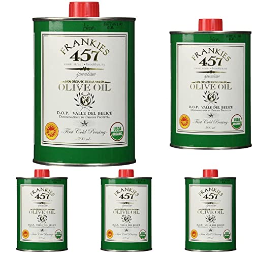 Frankies Organic Extra Virgin Olive Oil | 16.9 Fluid Ounce Can | Real Sicilian Extra Virgin Olive Oil (Evoo) | | Nocellara Del Belice Olives | Organic & Kosher | Usda Certified (Pack Of 5) #TOP2