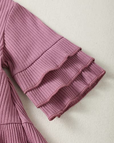 Xuanhao 18 Months Girl Clothes Toddler Girl Clothes Ruffle Tops Bell Bottom Lace Denim Jeans Flare Summer Short Sleeve Pant Sets 18-24 Months Girl Clothing Purple #TOP3