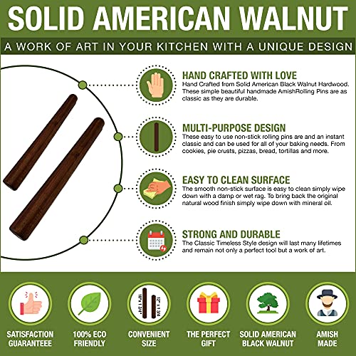 Solid Wood Handmade Amish Rolling Pin By Arbordown! 100% Made In The Usa (18 Walnut) #TOP1