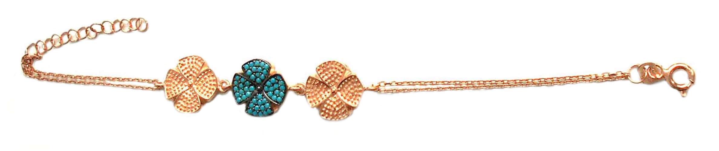 Schmetterling Collier Halskette + Armkette Blüten 925er Silber rosévergoldet + Glassteine türkis + weisse Glanzgeschenkbox