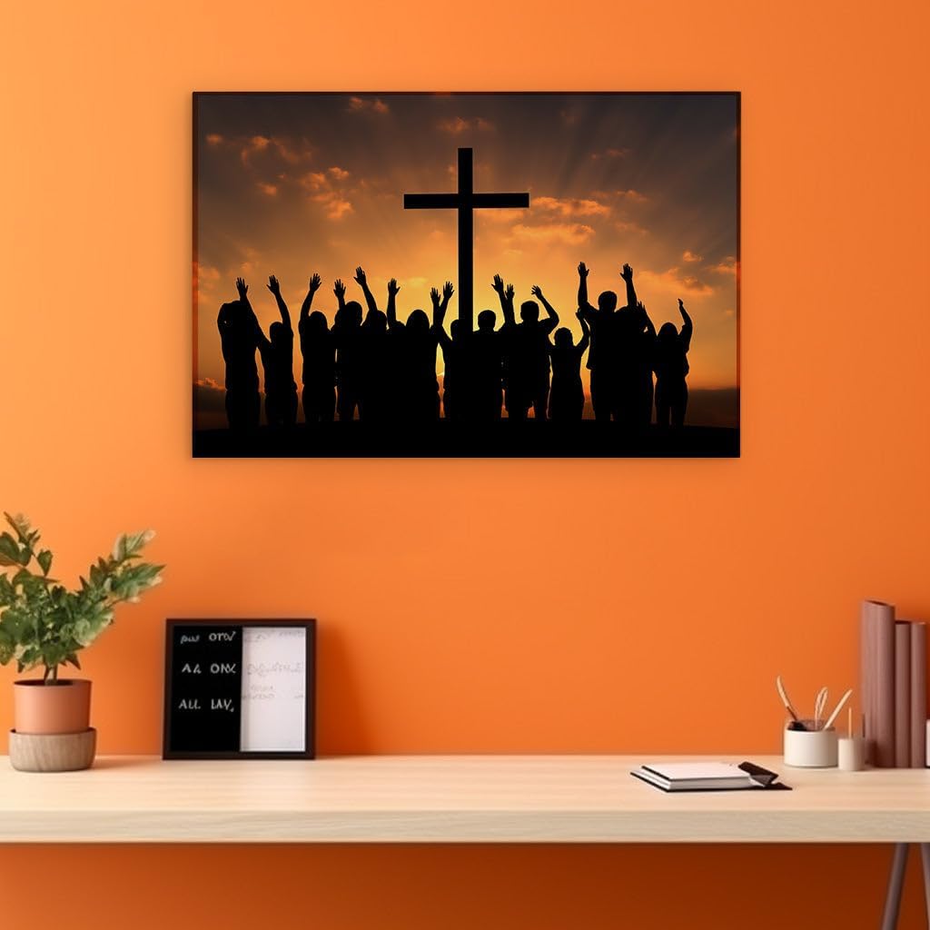 Canvas for Living room. Sunset Silhouettes Uplifted in Spiritual Unity, 27 x 18 inch Canvas Wall Art - Contemporary Masterpieces - Modern Home Decor - 69x46 cm (27x18 inch)