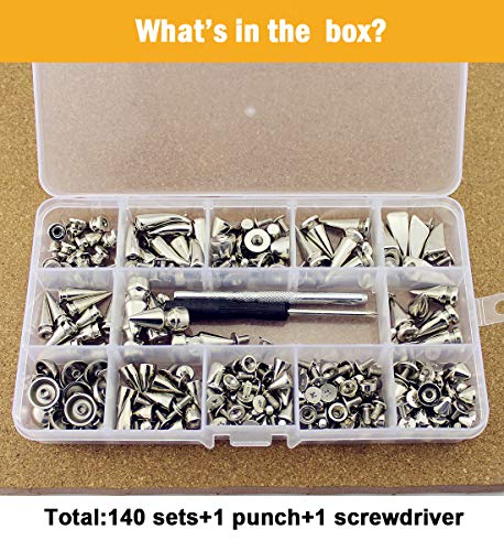 Assorted Styles 140 Sets Screw Back Studs And Spikes Kit With Tools Silver Leather Craft Rivets Bullet Cone Diy Accessories #TOP2