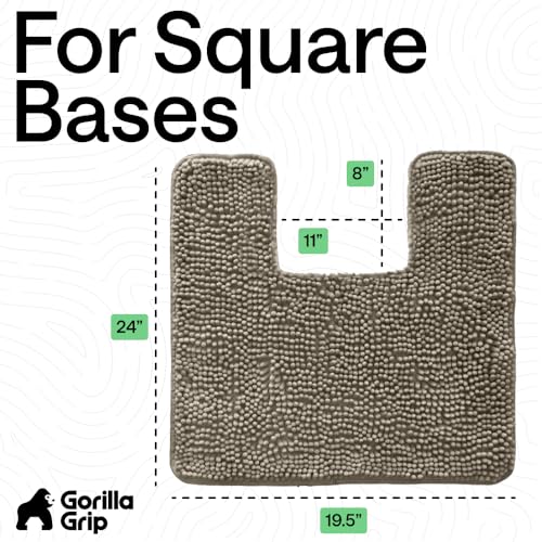 Image of GORILLA GRIP Plush Absorbent Shaggy Chenille Bath Rug Mat for Square Toilet Base with Rubber Backing, Machine Washable Rugs, Soft Microfiber Contour Mats for Toilets, Bathroom Decor, Latte