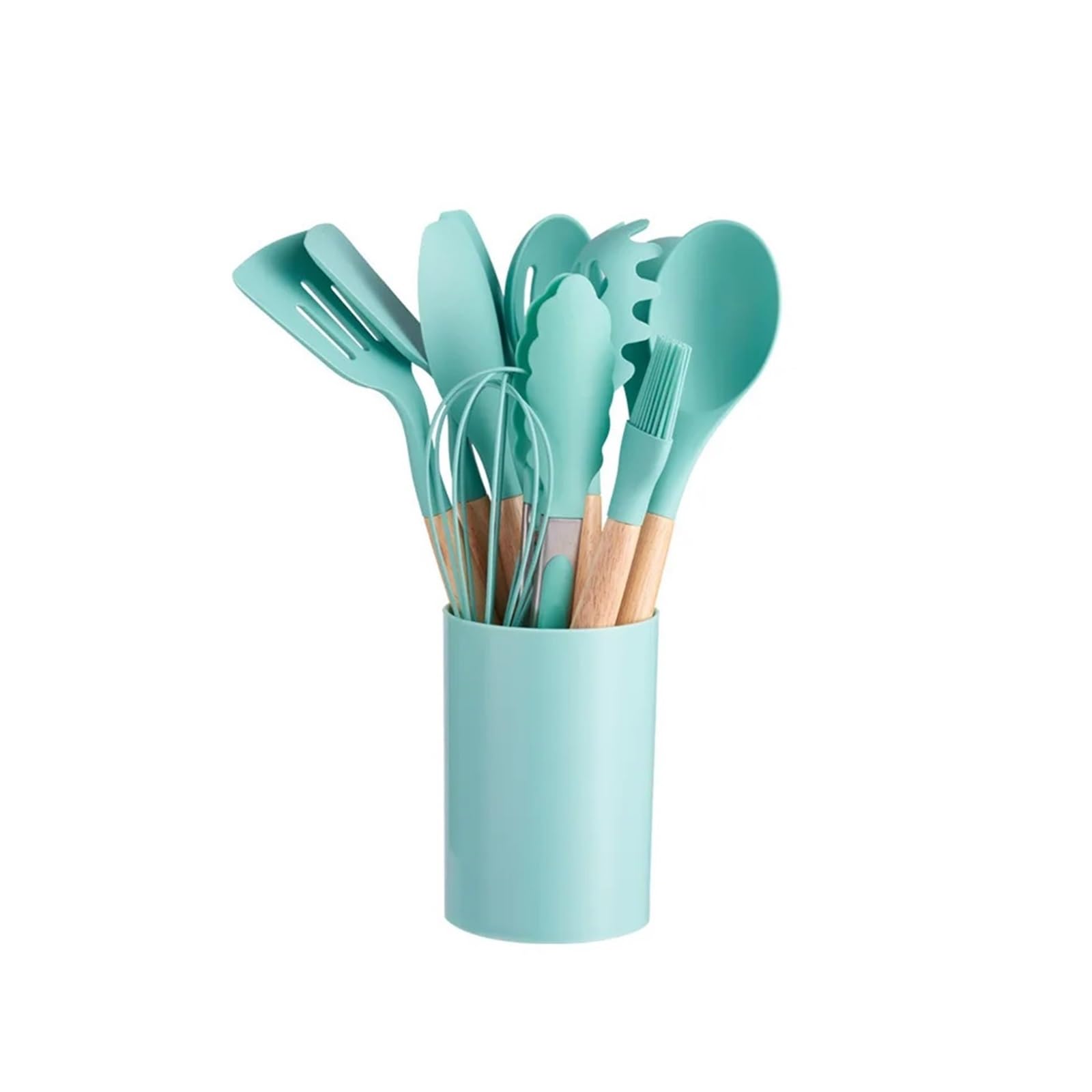Generisch Küchenutensilien-Set, 12-teilig, Silikon-Kochlöffel, Spatel mit Holzgriff, nordisches Küchengeschirr(Blue-12pc)