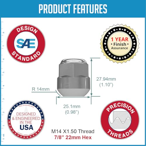 Image of Wheel Accessories Parts 10 Pcs M14x1.5 14x1.5 Thread OEM Style Lug Nuts 1.10 inch Long Chrome 7 /8 inch 22mm Hex Fits Alloy Wheel 2018+ Odyssey Pilot 90304-TK4-A01 | 611-327