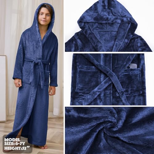 Image of Jxstar Girls Bathrobes Kids Long Hooded Robes Plush Full Length Coral Fleece Pajamas Sleepwear