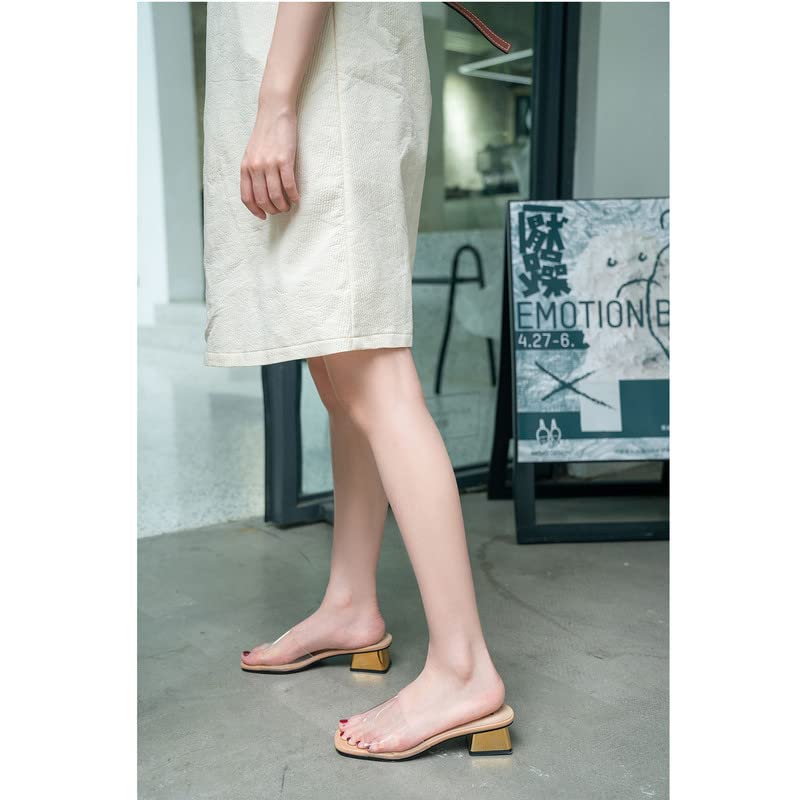 Women's Block Low Heel Clear Mule Sandals Square Toe Transparent Slide Dress Sandal for Office Work2