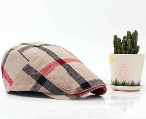 Yichun Unisex Men Women Beret Hat Baseball Newsboy Hat Vintage Flat Cap Plaid Outdoors Sun Hat Ivy Golf Driving Cap (Beige) #TOP4