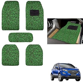 Autokaar PVC Grass Car Mat Heavy Duty Washable Noodle Mat for Ford Eco Sport (Set of 5, Black Green)