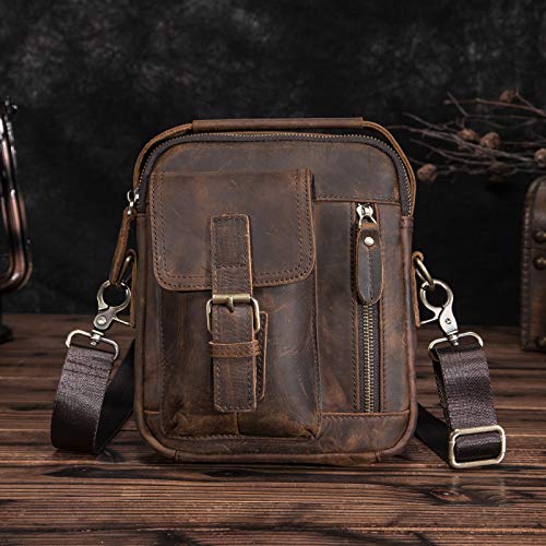 Le'aokuu Men Genuine Quality Leather Casual Small 8" Tablet Messenger Shoulder Satchel Bag 20702