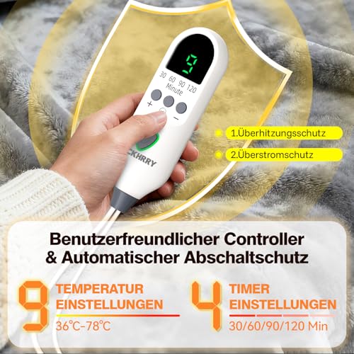 VCKHRRY Heizkissen für Rücken Schulter Nacken 60 x 100cm, Heizdecke 9 Heizstufen, Wärmekissen mit Abschaltautomatik, Schnelle Erwärmung, Rückenwärmer mit Taillenriemen, Flanell, Waschbar