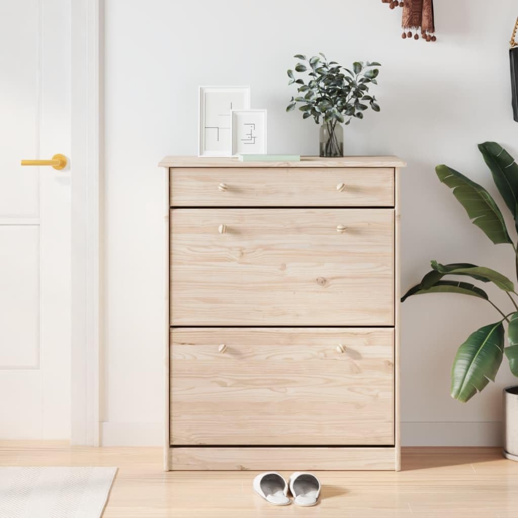 Armoire à chaussures en pin massif ALTA 77x35x96 cm avec tiroir et 2 portes rabattables