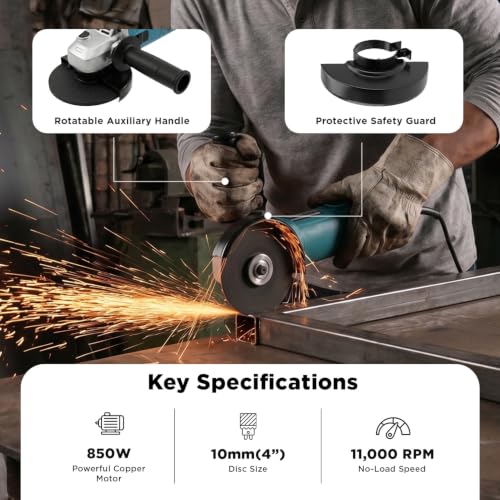 Image of Lifelong 850W Angle Grinder Machine | Electric Grinder | Metal Cutting Machine | 100mm /4 inch Disc Dia | 11000 RPM | Heavy Duty Full Copper Motor & Copper Armature | Metal, Marble, Tile & Stone | DIY Use
