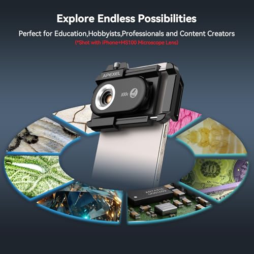 Image of APEXEL Phone Microscope Lens, PhoneMicro 5 Series 100X Phone Micro Lens for Android /iPhone With LED Light /CPL /Universal Clip, Mini Pocket Microscope, Smartphone Camera Attachment for iPhone & Android.