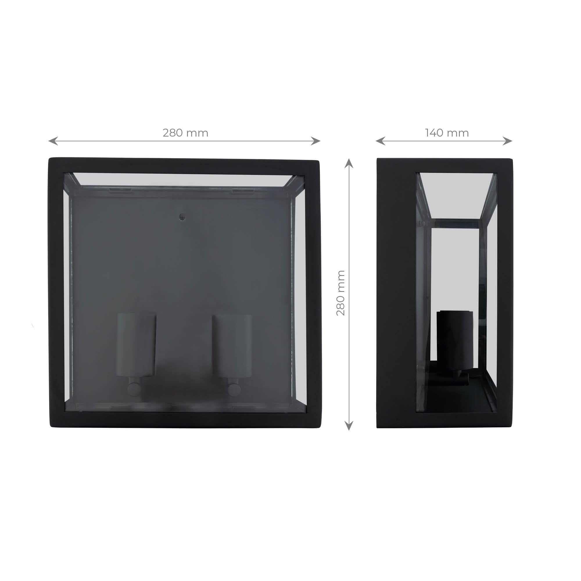 Ledvion - Lámpara de Pared LED, Casquillo E27, IP44, Negra, Para Dos Casquillos, Lámpara Exterior, Iluminación Exterior, Iluminación de Jardín