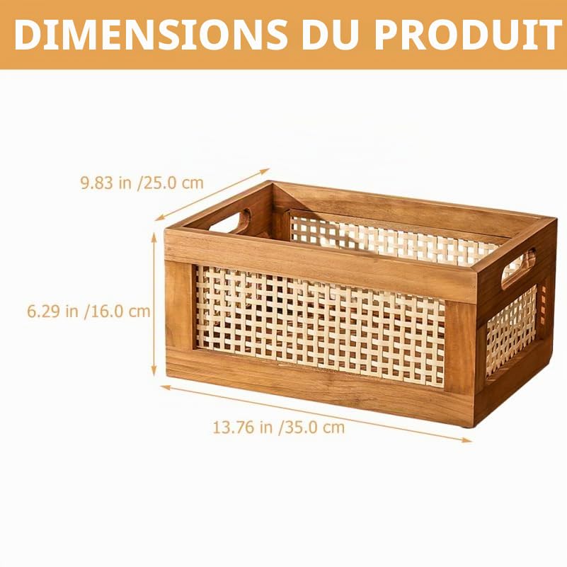 Ciieeo Panier De Rangement En Bois Massif Tissé À La Main 13.78X9.84X6.30 Pouces Boîte Décorative Fonctionnelle Pour Bureau Et Maison Rangement Bureau Collations Cosmétiques