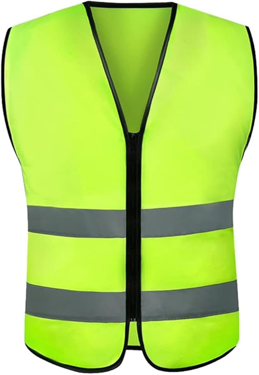 ECVVReflective Safety Vest High Visibility Breathable Warning Jacket Bright Neon Color with 2 Inch Reflective Strips -Zipper Front (Green)