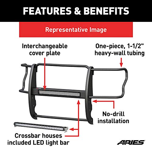 Aries 2170026 Pro Series Black Steel Grille Guard With Light Bar, Select Dodge, Ram 2500, 3500 #TOP4