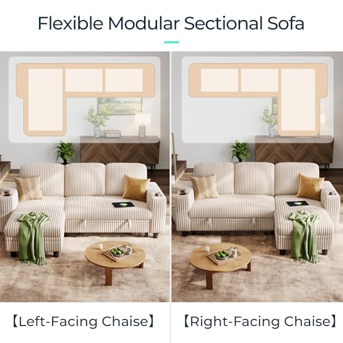 Image of LINSY HOME Sectional Sleeper Sofa Pull Out Couches for Living Room (Beige, Sleeper Sofa 1) | Pull Out Sofa Bed