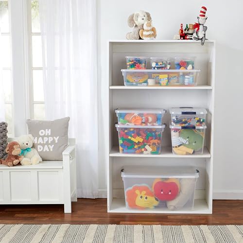 Image of Rubbermaid Cleverstore Clear Dorm Variety 16-Pack, Made in USA, Stackable Large Clear Storage Bins with Lids, See-Through Plastic Storage, with Latching Lids, BPA-Free