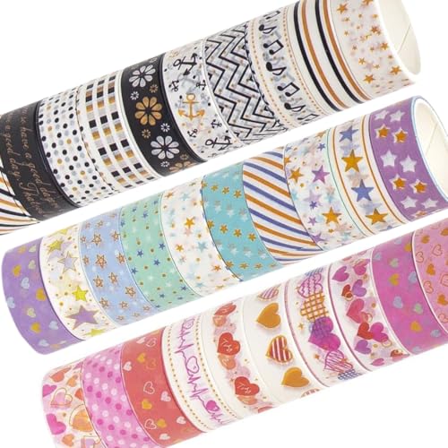 Image of Multi Design 10 Rolls Washi Tape Set - 15mm Wide, Colorful Multi Style Design, Decorative Tapes for Arts, DIY Crafts, Bullet Journals, (Set of 10, Multicolor) Random Design (1)