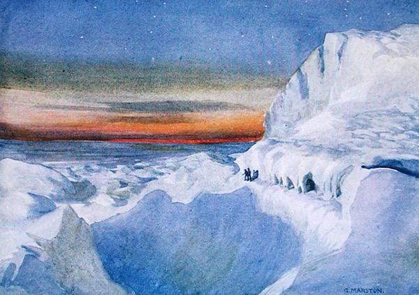 Ilustración de nimrod en la Antártida por George Marston pintura clásica sobre lienzo