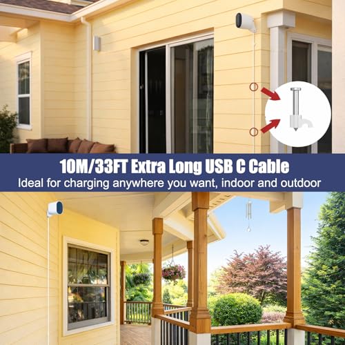 Image of 33FT USB C Extension Cable for CCTV WiFi Security Camera, Type-C Flat Charging Cord, Waterproof Power Supply Wire Compatible with Blink Mini 2 Blink Outdoor 4 Ring Indoor Cam Furbo 360,White