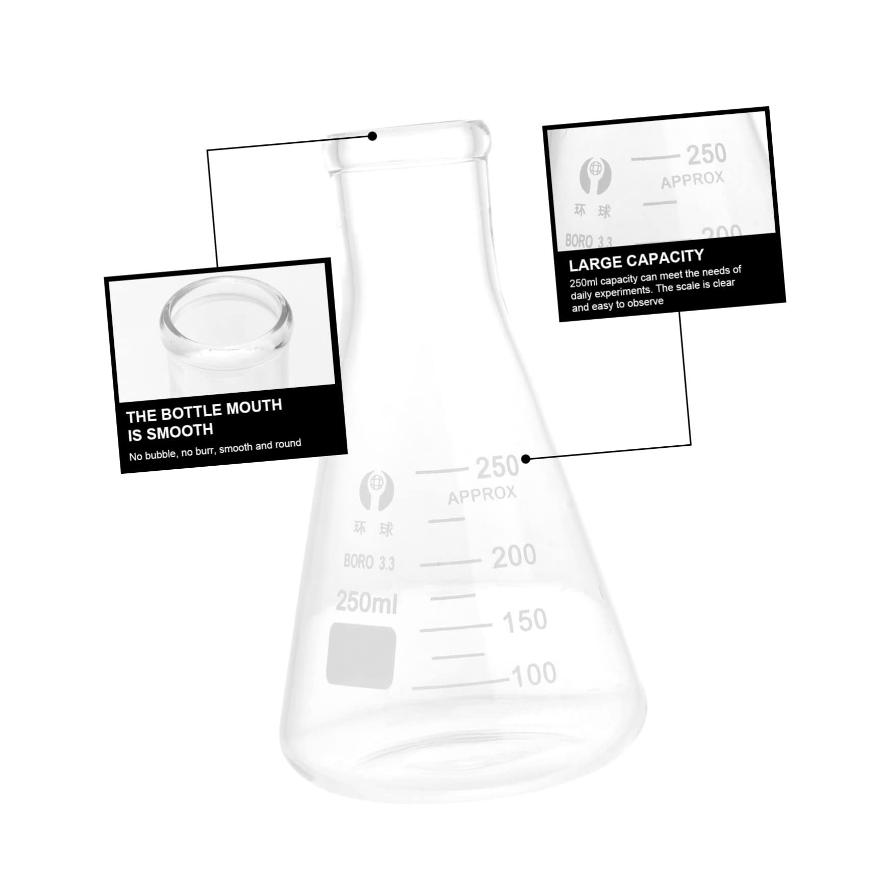 Beuta Conica in Vetro Borosilicato 4 Pezzi, Flacone da Laboratorio
