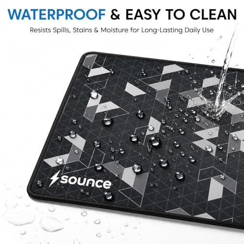 Image of Sounce Gaming Mouse Pad with Anti-Fray Stitched Edges | Waterproof Surface, Non-Slip Rubber Base | Ultra-Smooth Superfine Fibre Mat | 210x260x3mm | Compatible with Laser & Optical Mice | Black