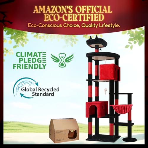 Image of Globlazer Gothic Giant Cat Tree for Indoor Large Cat, 83in, F83, Blood-Goth | XXL Cat Tower with 9 Scratching Posts for 20lb+ Heavy Duty Large Adult Cats