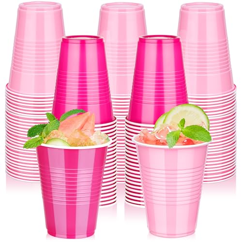 tchrules 100 Pack 16 oz Pink Plastic Cups for Party Disposable Light & Hot Pink Drinking Cup Bulk for Graduation Birthday Wedding Anniversary Galentine Bachelorette Holiday Party Supplies