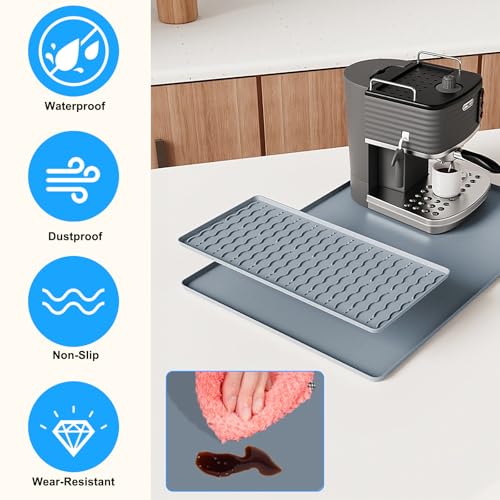 Silicone Coffee Mat, 40x60cm Silicone Mat Under Coffee Machines Countertop Coffee Maker Mat with Raised Edges Stackable, Coffee Bar Mat for Kitchen Coffee Station - Image 4