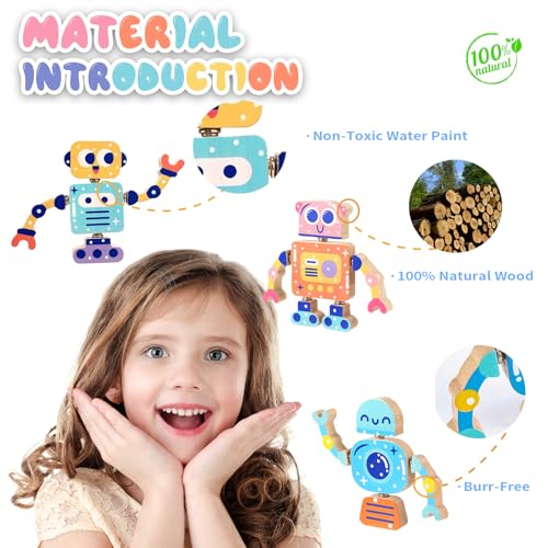 Hdsahdok Wooden Snap Together Building Toys, STEM Blocks Toys, 28 Pcs Robot Take Apart Toys Playset, Montessori Educational Fine Motor Skill Toy, Gift for 3 4 5 6 7 8 Years Old Kids - Image 4