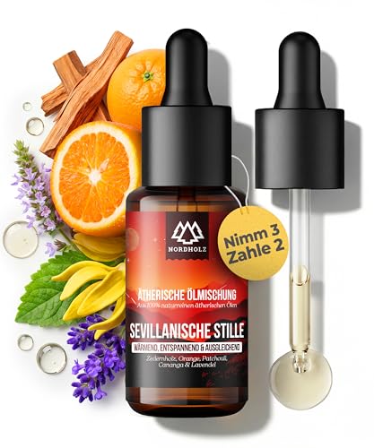 NORDHOLZ® [100% naturrein] – Frisch & spritzig, ätherisches Öl in Pharmaqualität aus Kaltpressung – Vegan, laborgeprüft – Für Sauna, Diffusor & Aromatherapie (15 ml (1er Pack), Sevillanische Stille)