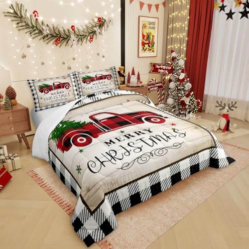 Homewish-Xmas-Truck-Comforter-Set-Queen-SizeBlack-White-Geometric-Grid-Bedding-3pcs-for-Kids-Teens-Adults-Room-DecorBrown-Rustic-Farmhouse-Quilt-Happy-New-Year-Duvet-Insert2-Pillowcases Homewish Xmas Truck Comforter Set Queen SizeBlack White Geometric Grid Bedding 3pcs for Kids Teens Adults Room DecorBrown Rustic Farmhouse Quilt Happy New Year Duvet Insert2 Pillowcases