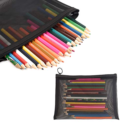 Image of Patu Zipper Mesh Bags, Size L / A5, 5 Pieces, Beauty Makeup Cosmetic Accessories Organizer, Travel Toiletry Kit Set Storage Pouch, Black