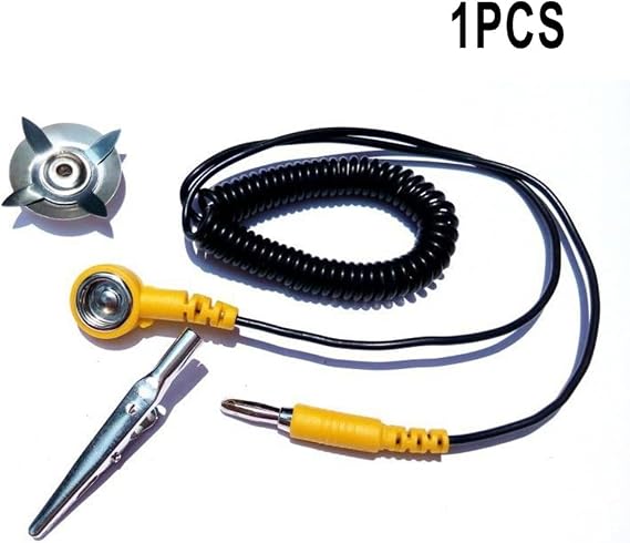 Anti-Static ESD Grounding Cable, Coiled Cord with for alligator Clip and Star Claw for Wrist Strap Mat, 180cm Stretch Yellow Black Wire
