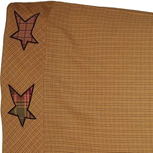 Vhc brands stratton star cotton primitive bedding appliqued king pillow case set of 2 dark khaki tan  urban country home decor