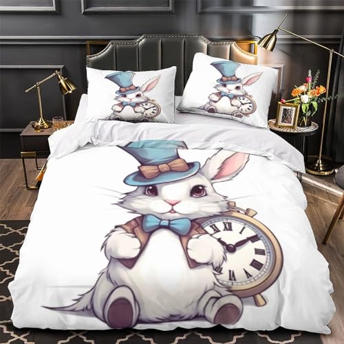 Parure de lit lapin blanc en microfbre douce pour lit double
