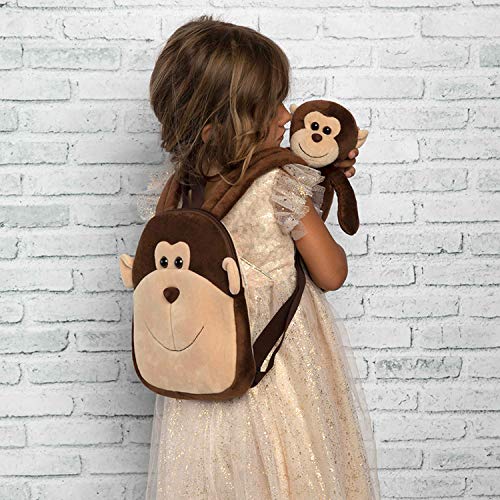 PERLETTI Kuscheltier Affe Rucksack Kleinkinder mit Plüsch Abnehmbar Weich - Kinderrucksack Plüschtier für Kindergarten Kinder 3 4 5 Jahren - Äffchen Plüschspielzeug Kindertasche - 22x25x3 cm (Affe)