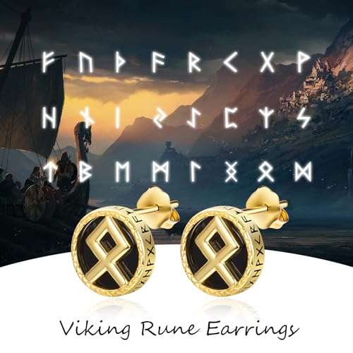Pendientes de runa vikinga KINGWHYTE de plata de ley 925 con ónix negro 5