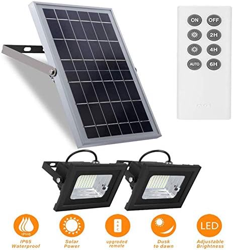 Richarm Solar Flood Lights Outdoor Remote,800LM Dual 64 LEDs 4400mAh Dusk to Dawn Led Floodlights, IP65 Waterproof Solar Powered Lights for Shed Barn Garden