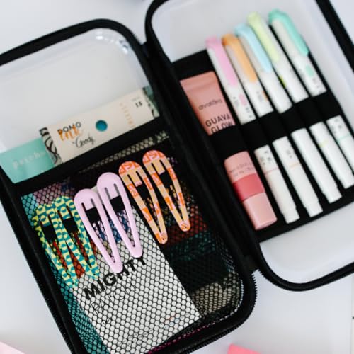 Image of Maple & Lark Bliss Bins - Hard Sided Clear Zipper Case for Storage - Professional-Grade Plastic Clear Zipper Pencil Case, Toiletry Pouch, Travel Organizer, Cosmetic Bag, Activity Bin (2 Pack) (Black)